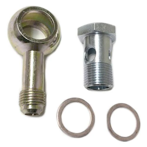 18mm Banjo Fitting Kit, Banjo to -6 AN flare male, M18 x 1.5, Long Nose AN6 - Image 2
